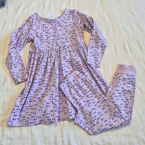 Hanna Andersson girls size 120 or 6-7 tunic with matching leggings purple & bows